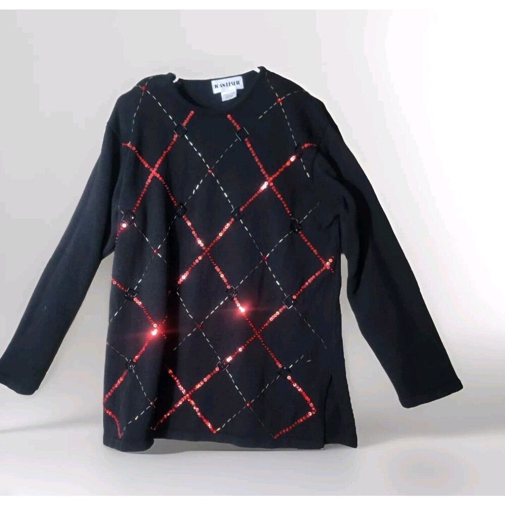 Joan Leslie Holiday Sweater Large Red Sequin Beaded Christmas Party Glam Vintage